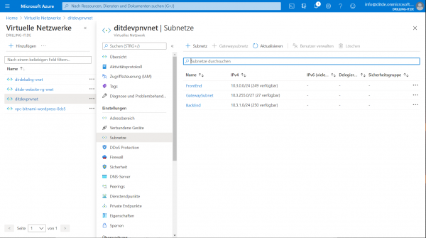 Das Erstellen von VNets im Azure-Portal.