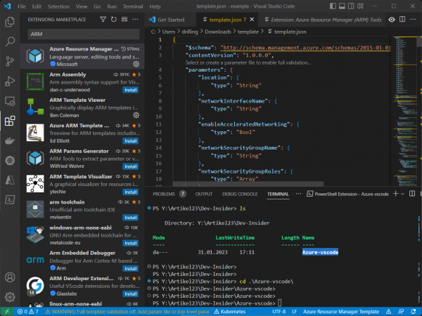 ARM-Erweiterungen für VS Code. (Bild: Drilling / Microsoft)