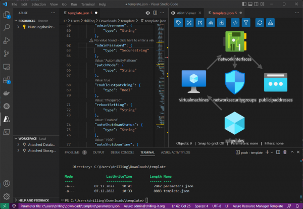 Der ARM-Template-Viewer im Einsatz. (Bild: Drilling / Microsoft)