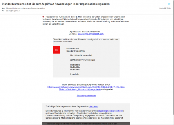Der Gast erhält seine Einladung über die angegebene E-Mail-Adresse. (Bild: Drilling / Microsoft)