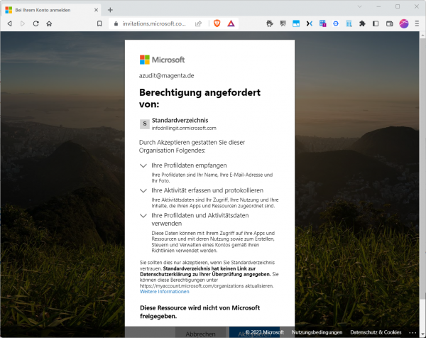 Die obligatorische Nutzer-Einwilligung. (Bild: Drilling / Microsoft)