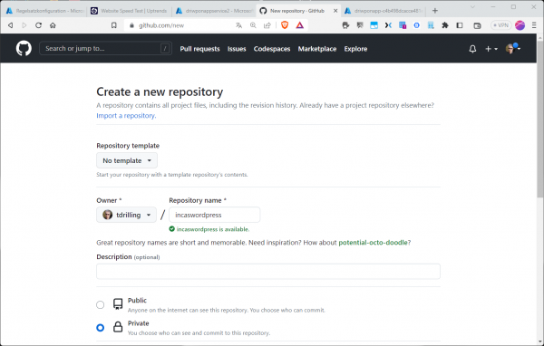 Anlegen eines neuen GitHub-Repos.