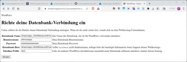 Der WordPress-Installer benötigt die Datenbank-Konfiguration.