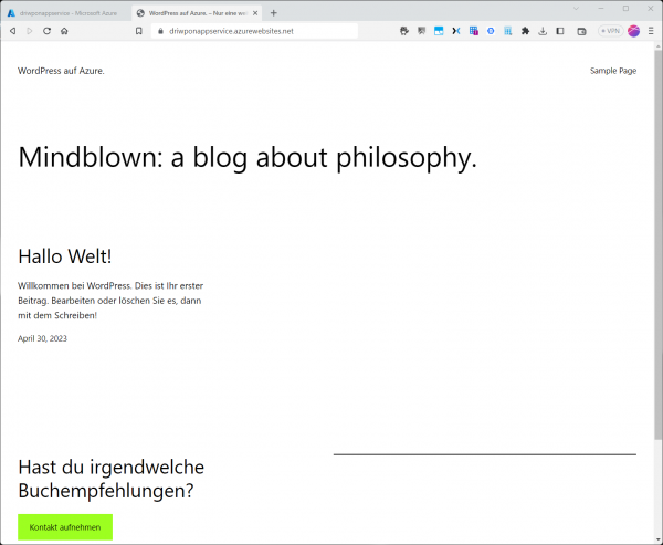 Ihr Blog ist beim Verwenden des Azure-Wordpress-Hostings direkt einsatzbereit.