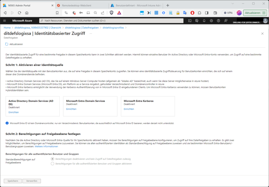 Das Konfigurieren des identitätsbasierten Zugriffs für Azure-Dateifreigaben.