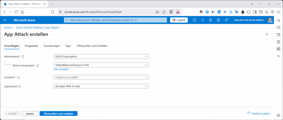 Wurden MSIX-Pakete in VHDs verpackt auf einer Dateifreigabe bereitgestellt, kann man in AVD einen App Attach erzeugen.