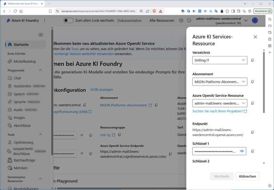 Die Azure-OpenAI-Ressource mit der AI Foundry verknüpft werden.