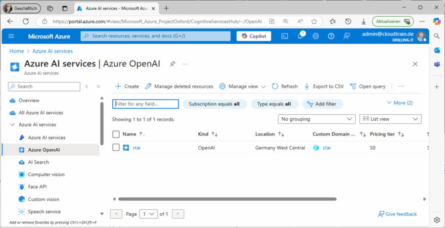 Sie müssen zuerst eine Azure-OpenAI-Ressource erstellen.