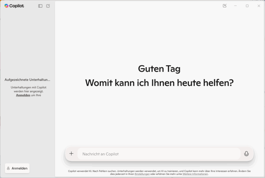 Die Copilot-App für Privatnutzer mit Spracheingabe.