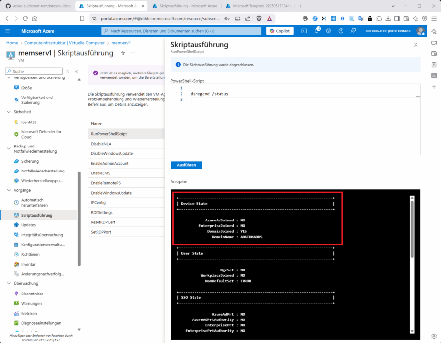 Bei Azure-VMs können Sie das gewünschte Ergebnis auch leicht von außen prüfen, d. h. ohne die VM zu konnektieren.