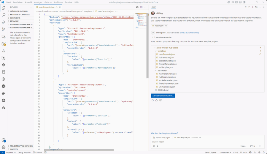 Der GitHub-Copilot "in" VS Code im Einsatz.