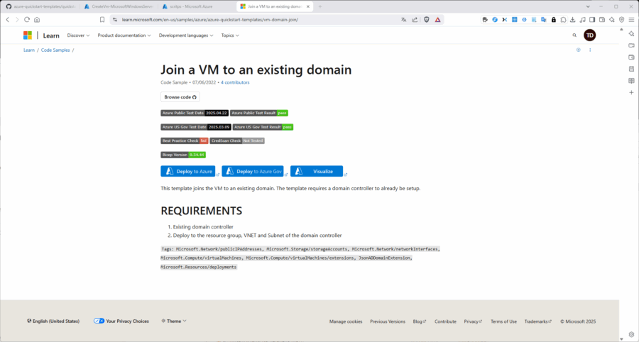 ARM-Templates lassen sich wahlweise direkt aus der Quickstart-Gallery oder vom unterliegenden GitHub-Repo direkt in Azure bereitstellen. bereitstellen oder v