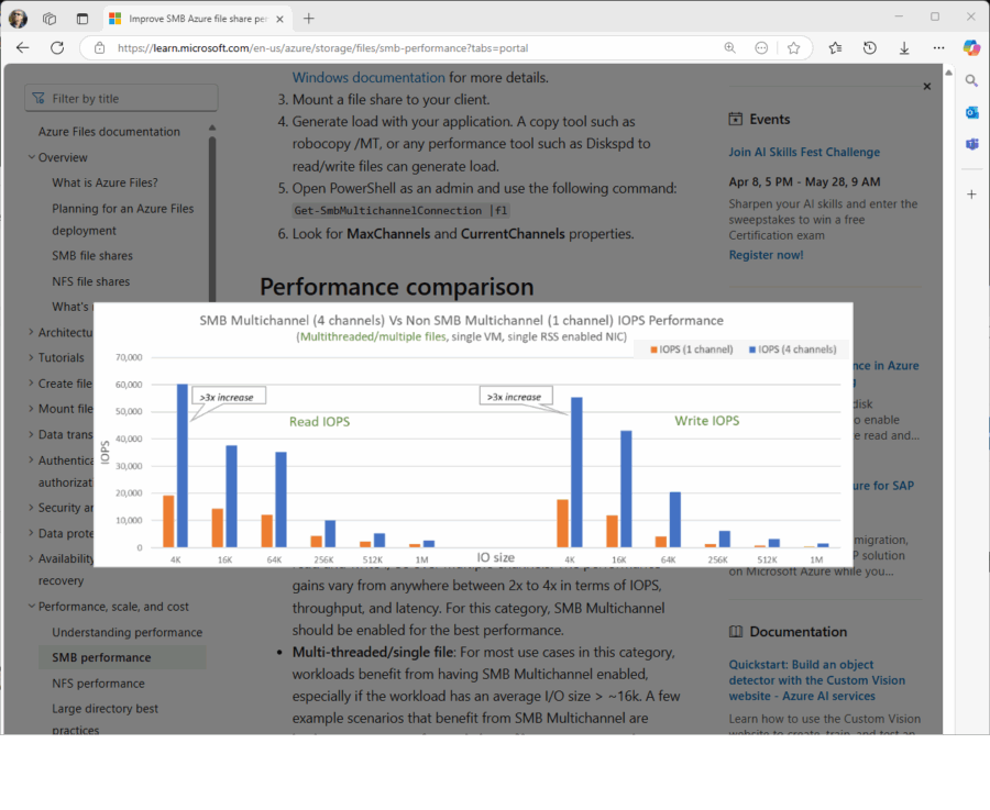 Microsoft widmet sich in der Azure-Files-Dokumentation ausführlich dem Benchmarking von Multithreading-fähigen Anwendungen beim Zugriff auf Azure Files.