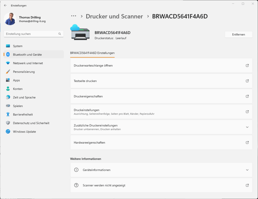 Der UP-Drucker erscheint sofern freigegeben und zugewiesen am Client des M365-Nutzers.