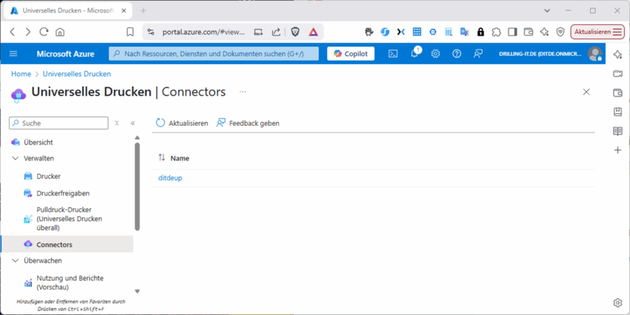 Nach lokaler Installation des UP-Connectors taucht diese im Azure-Portal auf.