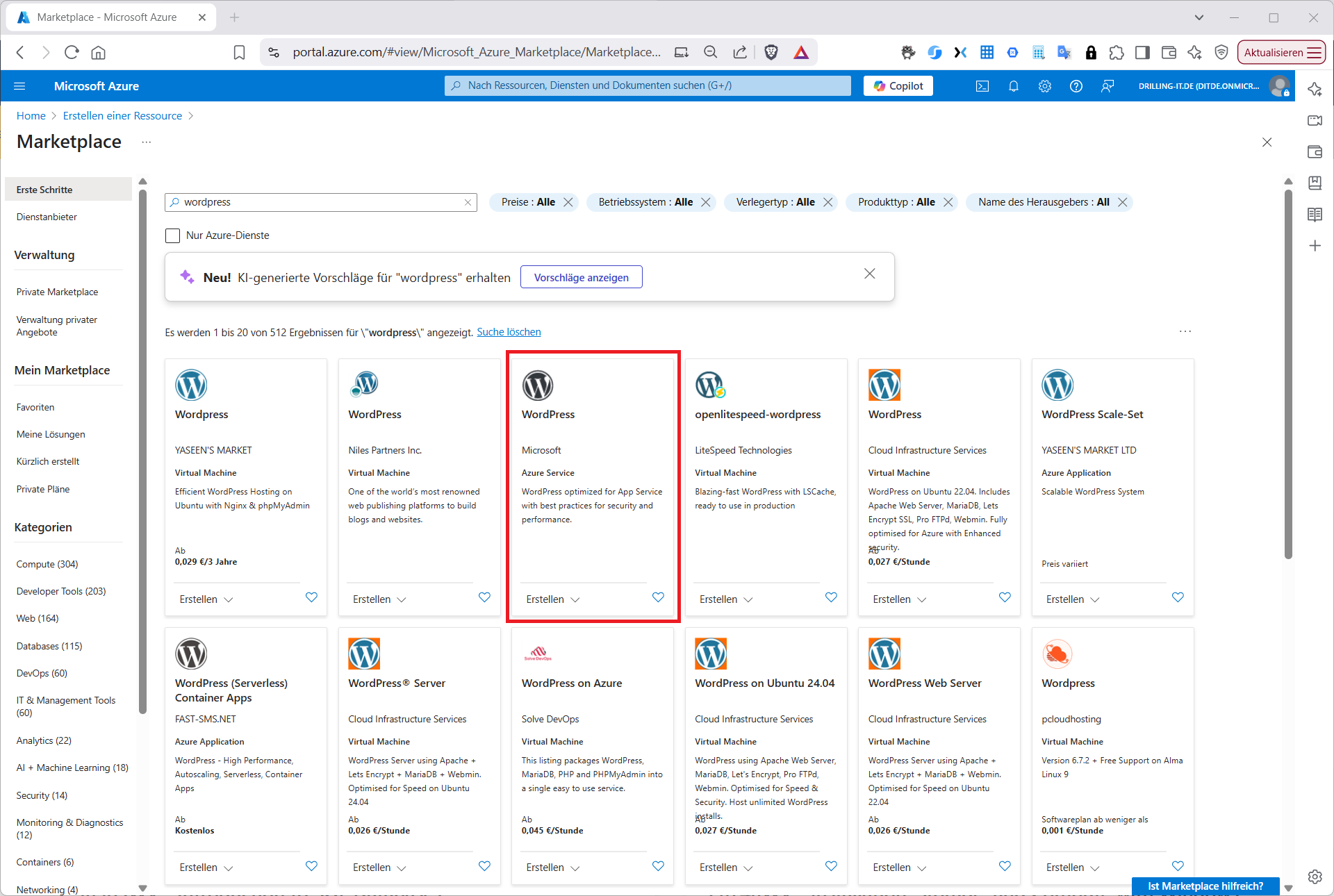Auch Microsoft selbst bietet WordPress-Hosting auf Enterprise-Level auf Basis der Ap Services.
