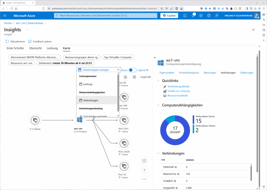 Die Karten-Ansicht im Azure-Monitor.