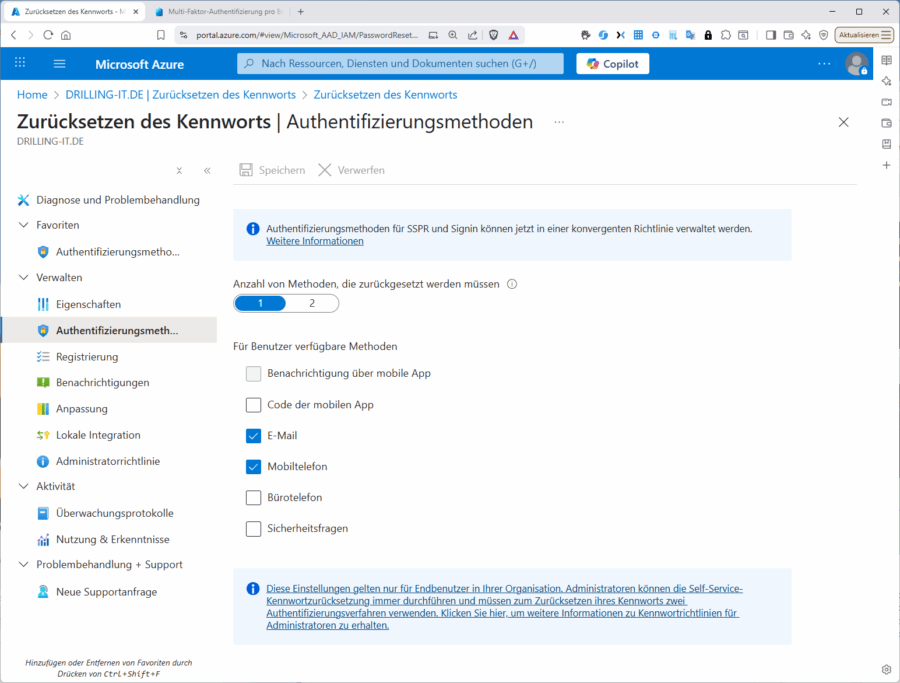 Die Legacy-Methoden für den SSPR.