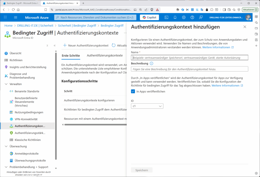 Authentifizierungskontexte werden ebenfalls im Entra ID konfiguriert.