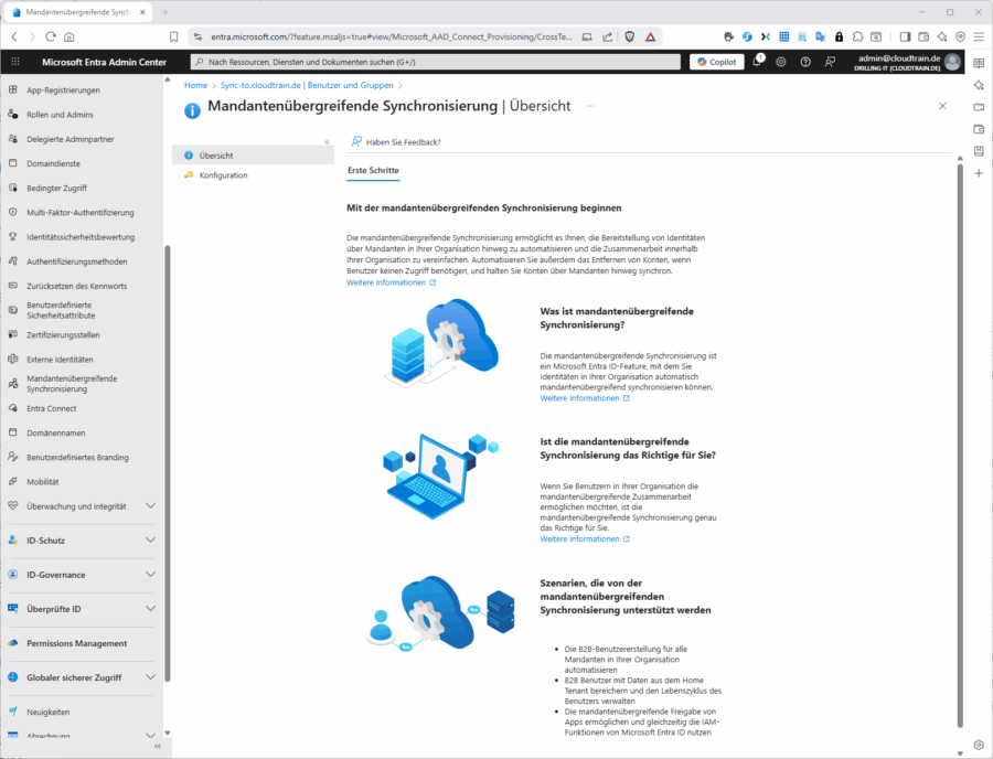 Die mandantenübergreifende Synchronisation synchronisiert Nutzer aus Mandanten, der selben Organisation.