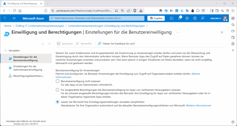 Die Default-Einstellung der "Benutzereinwilligung".