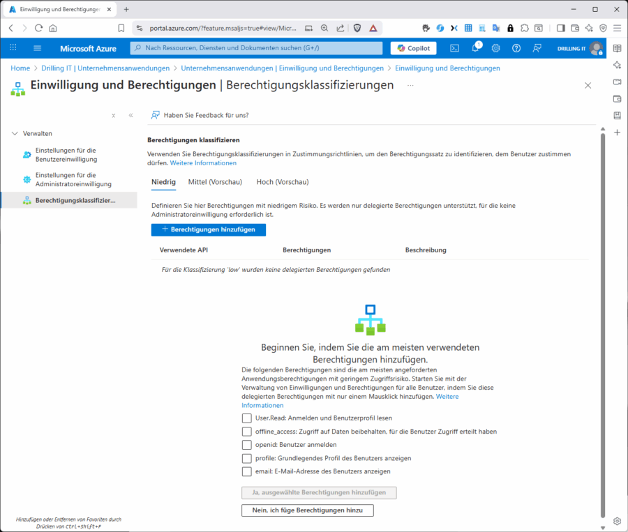 Berechtigungsklassifizierungen helfen Admins, zu entscheiden, ob eine Einwilligung sicher ist – und ob sie z. B. durch Richtlinien blockiert oder genehmigt werden sollte.