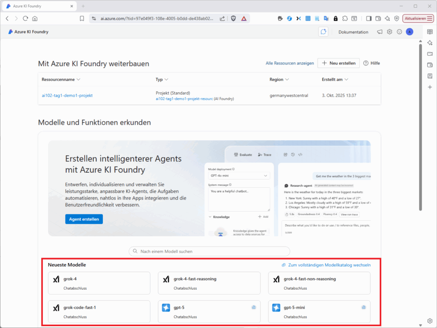 Die Grok-Modelle lassen sich komfortabel im Azure-AI-Foundry-Catalog auswählen und bereitstellen.