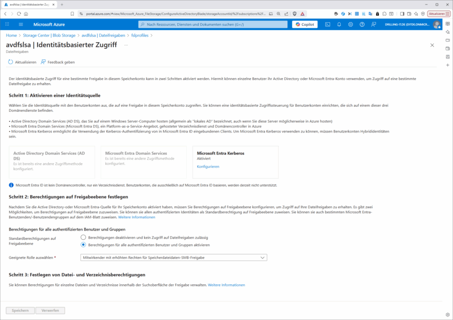 Die identitätsbasierenden Authentifizierungsoptionen für Azure Files.