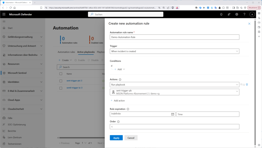 Das Erstellen einer "automation-rule".