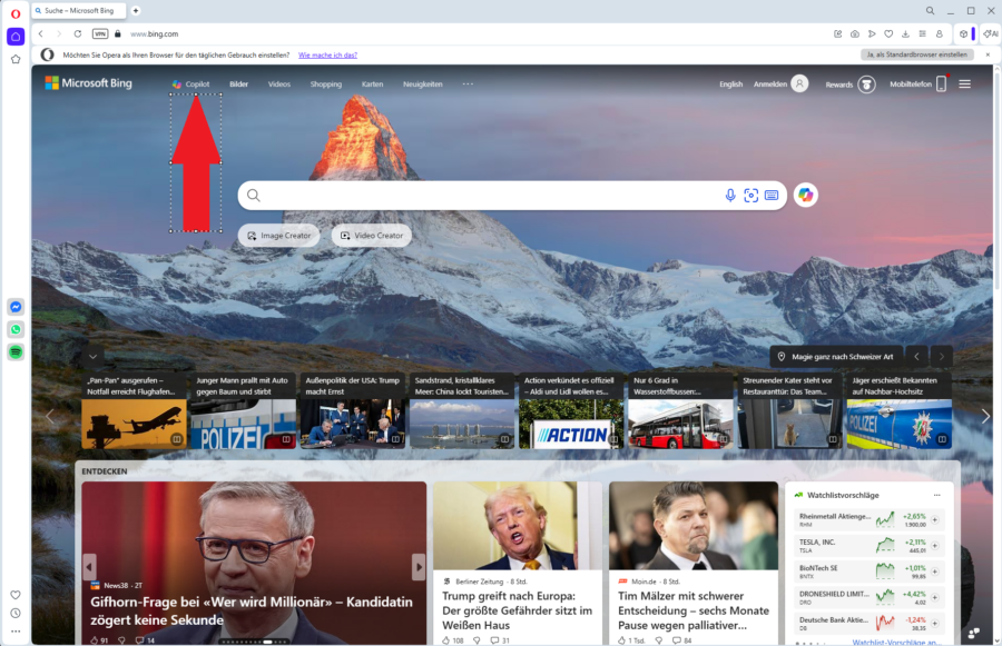 Die Copilot-Integration in der Bing-Suche.
