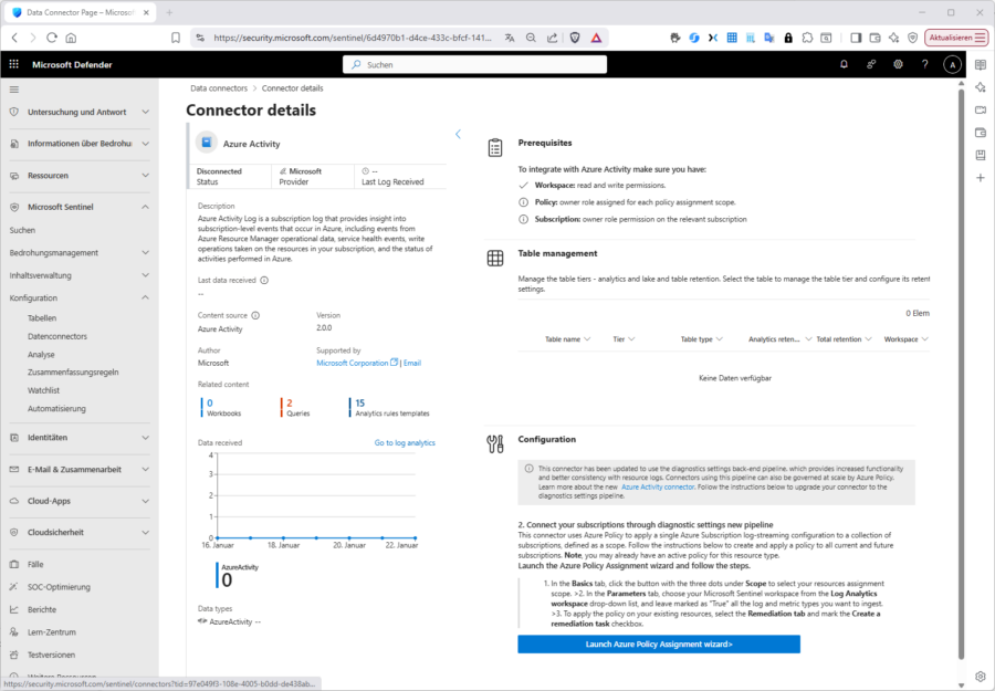 Das Anbinden eines Azure-Connectors über eine Azure-Policy.