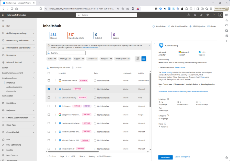 Der Sentinel-Content-Hub ist ein gigantisches Repository vorkonfektionierte Lösungspakete.