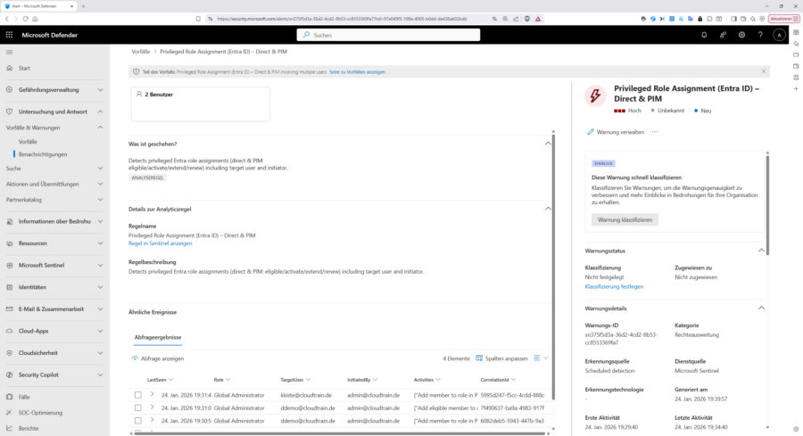 Sentinel bietet umfassende Möglichkeiten zur Untersuchung von Vorfällen.
