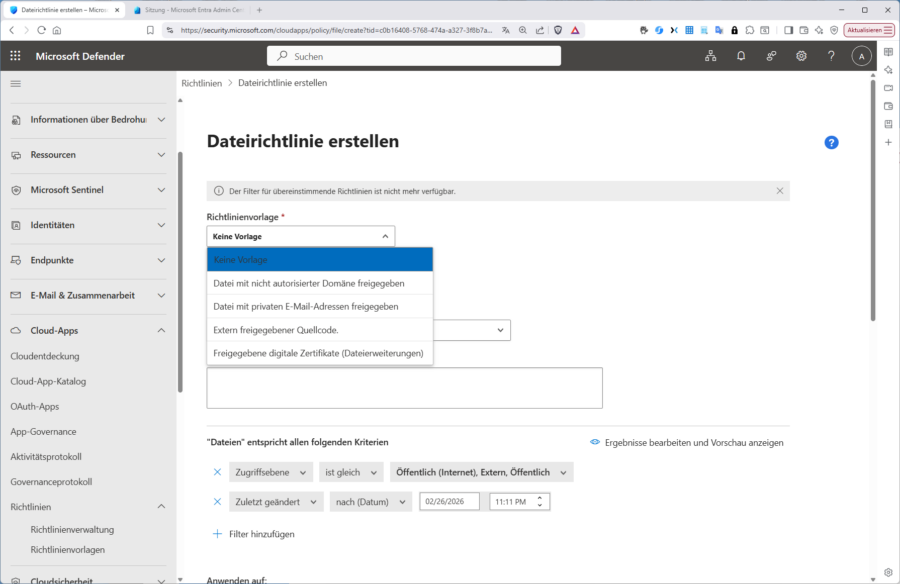 Eine Dateirichtlinie in MDCA arbeitet u. a. auf SaaS-Apps.